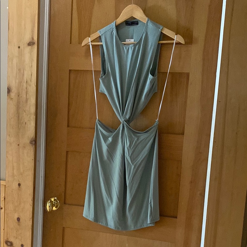 Urban Outfitters Sage Green Knot-Front Mini Dress